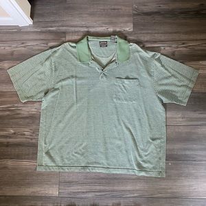 Men’s St. John’s Bay Polo, size XXL, green stripes, fair condition